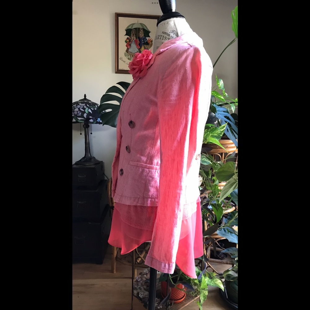 🎉HP🎉 Anthropologie Women's EUC Pink Coral Salmon Linen Blazer (Size 4) - Picture 6 of 7
